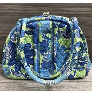 24. Vera Bradley Eloise Doodle Daisy Kiss Lock Clam Shell Bag Blue Green